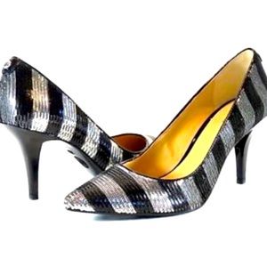 Michael by Michael Kors Black & Silver Sequin Strip Pump Size 9.5